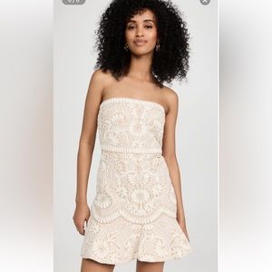 Veronica Beard Agata Dress - Mini, white and tan Embroidered floral applique